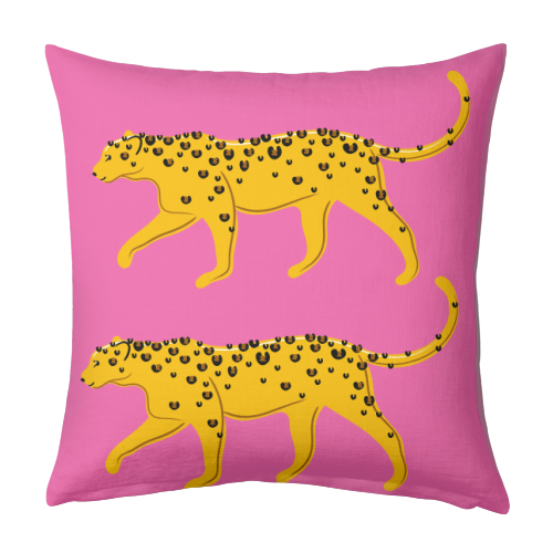 Leopard Pair ( pink background ) - designed cushion by Adam Regester