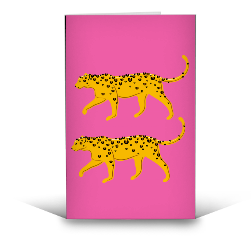 Leopard Pair ( pink background ) - funny greeting card by Adam Regester