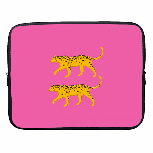 Leopard Pair ( pink background ) - designer laptop sleeve by Adam Regester
