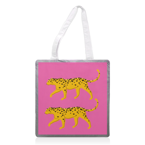 Leopard Pair ( pink background ) - printed tote bag by Adam Regester