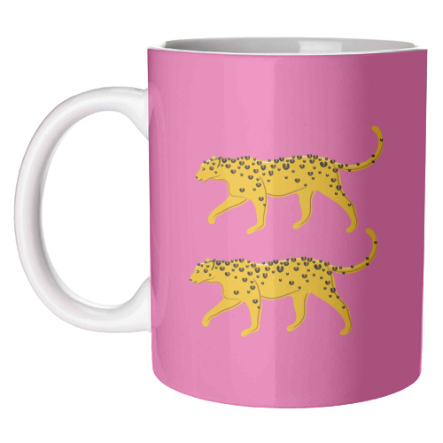 Leopard Pair ( pink background ) - unique mug by Adam Regester