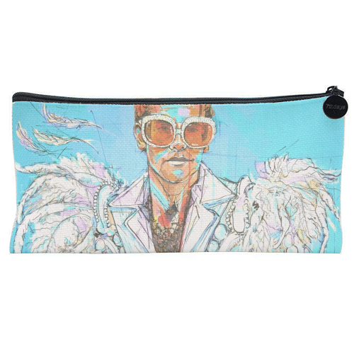 Feathered Elton - flat pencil case by Laura Selevos