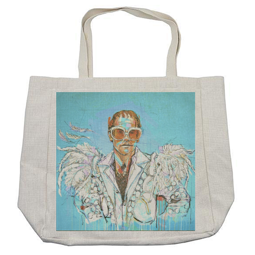 Feathered Elton - cool beach bag by Laura Selevos