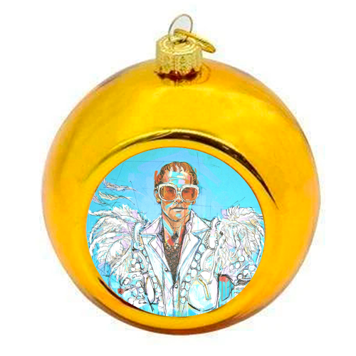 Feathered Elton - colourful christmas bauble by Laura Selevos