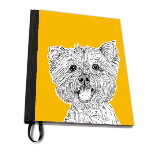 West Highland Terrier Dog Portrait ( yellow background ) - personalised A4, A5, A6 notebook by Adam Regester