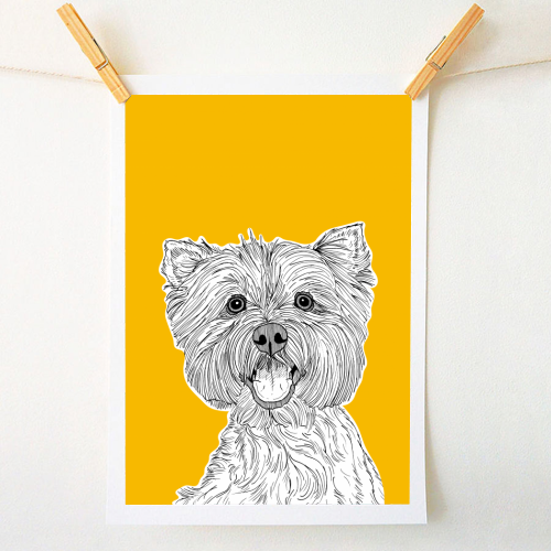 West Highland Terrier Dog Portrait ( yellow background ) - A1 - A4 art print by Adam Regester