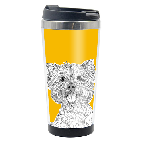 West Highland Terrier Dog Portrait ( yellow background ) - photo water bottle by Adam Regester