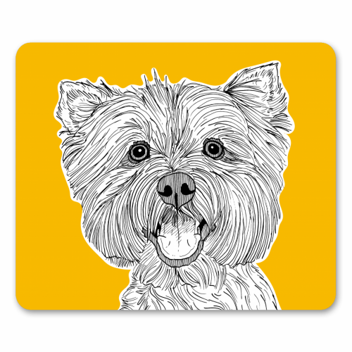 West Highland Terrier Dog Portrait ( yellow background ) - funny mouse mat by Adam Regester