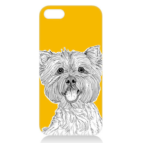 West Highland Terrier Dog Portrait ( yellow background ) - unique phone case by Adam Regester