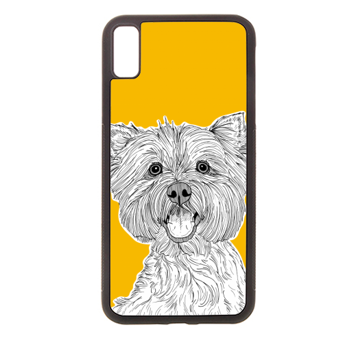 West Highland Terrier Dog Portrait ( yellow background ) - stylish phone case by Adam Regester