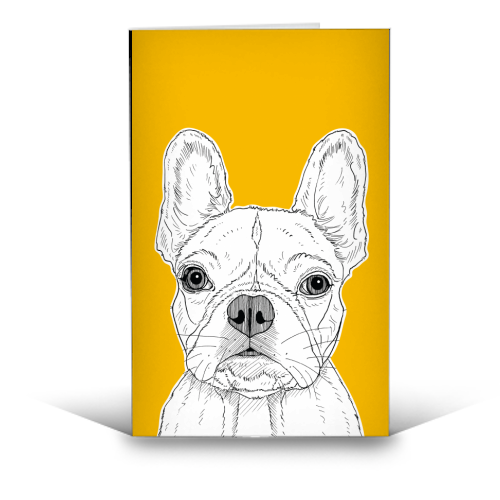 French Bulldog Portrait ( yellow background ) - funny greeting card by Adam Regester