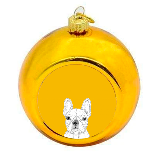 French Bulldog Portrait ( yellow background ) - colourful christmas bauble by Adam Regester