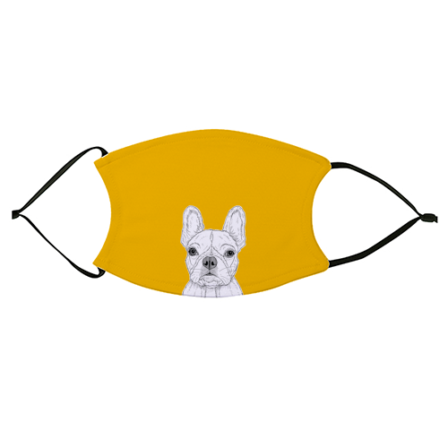 French Bulldog Portrait ( yellow background ) - face cover mask by Adam Regester