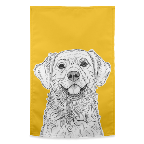 Golden Retriever ( yellow background ) - funny tea towel by Adam Regester