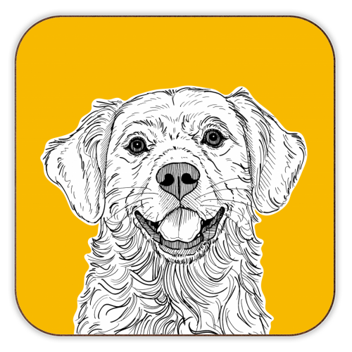 Golden Retriever ( yellow background ) - personalised beer coaster by Adam Regester