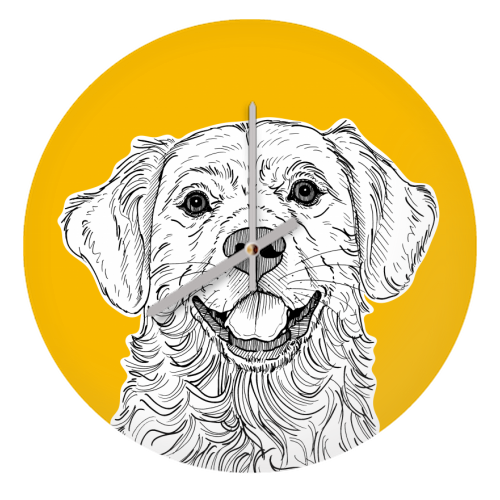 Golden Retriever ( yellow background ) - quirky wall clock by Adam Regester