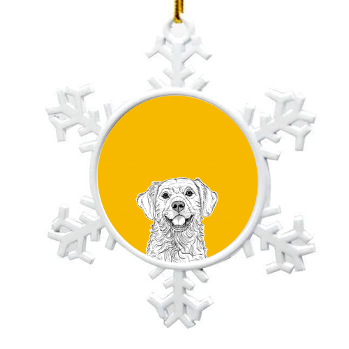 Golden Retriever ( yellow background ) - snowflake decoration by Adam Regester