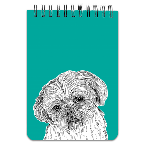 Shih Tzu Dog Portrait ( teal background ) - personalised A4, A5, A6 notebook by Adam Regester