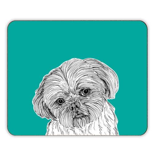 Shih Tzu Dog Portrait ( teal background ) - designer placemat by Adam Regester