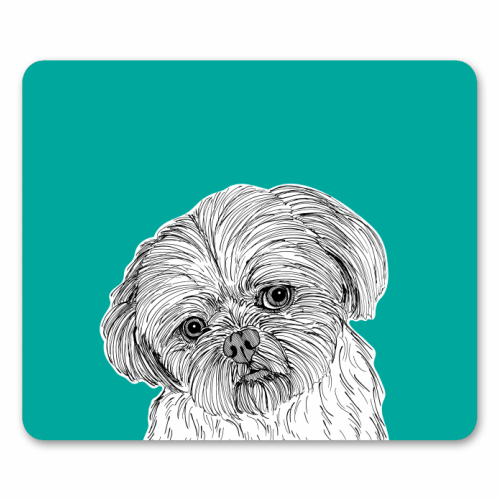 Shih Tzu Dog Portrait ( teal background ) - funny mouse mat by Adam Regester