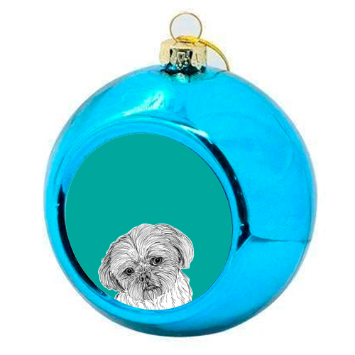 Shih Tzu Dog Portrait ( teal background ) - colourful christmas bauble by Adam Regester