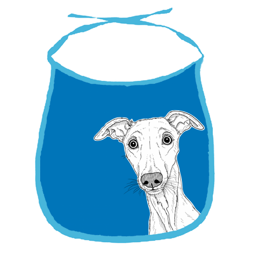 Whippet Dog Portrait ( blue background ) - funny baby bib by Adam Regester