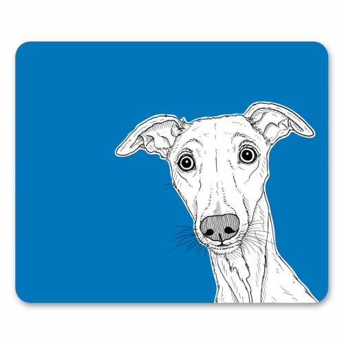 Whippet Dog Portrait ( blue background ) - funny mouse mat by Adam Regester