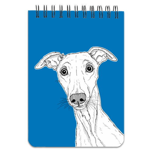 Whippet Dog Portrait ( blue background ) - personalised A4, A5, A6 notebook by Adam Regester