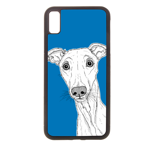 Whippet Dog Portrait ( blue background ) - stylish phone case by Adam Regester