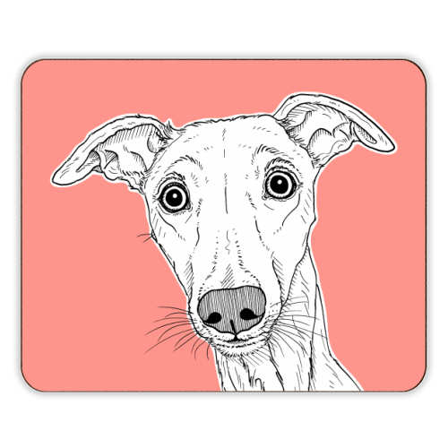 Whippet Dog Portrait ( coral background ) - designer placemat by Adam Regester