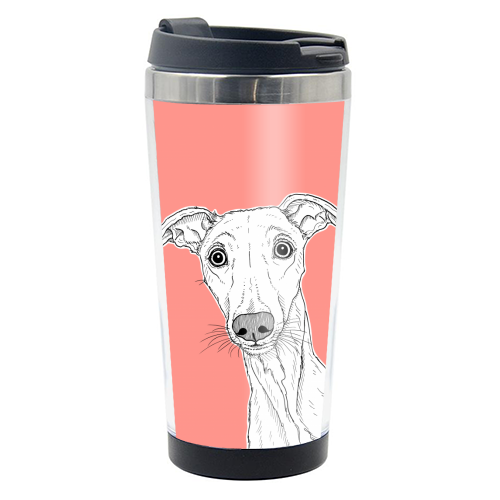 Whippet Dog Portrait ( coral background ) - photo water bottle by Adam Regester