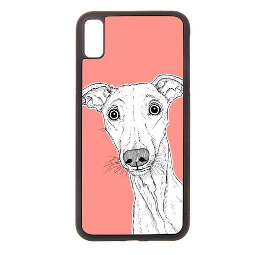 Whippet Dog Portrait ( coral background ) - Stylish phone case by Adam Regester