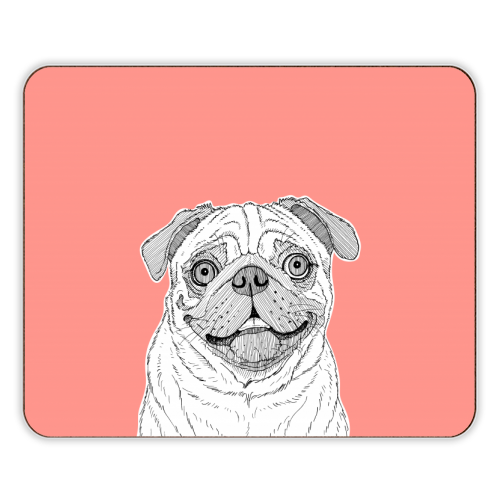 Pug Dog Portrait ( coral background ) - designer placemat by Adam Regester