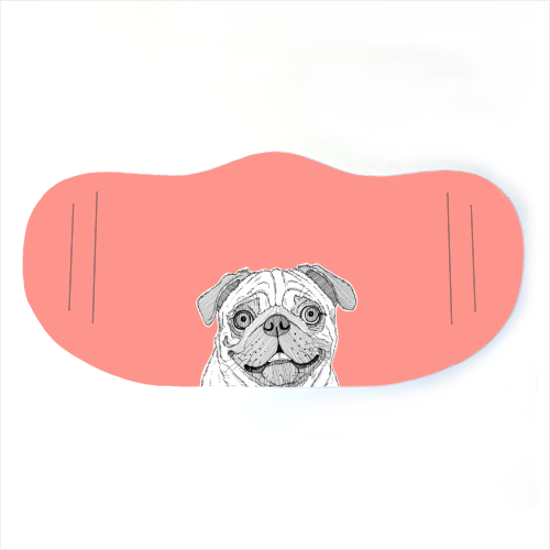 Pug Dog Portrait ( coral background ) - face cover mask by Adam Regester