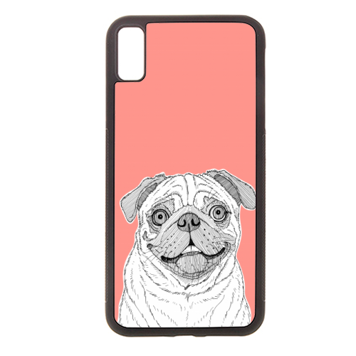 Pug Dog Portrait ( coral background ) - stylish phone case by Adam Regester