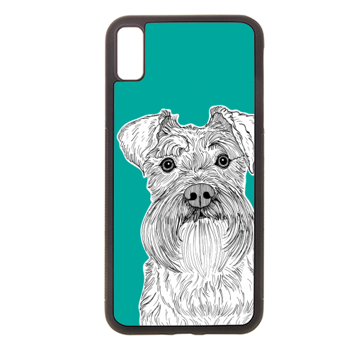 Schnauzer Dog Portrait ( teal background ) - Stylish phone case by Adam Regester