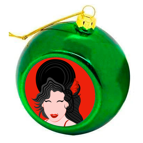 Amy Winehouse Minimal Portrait - colourful christmas bauble by Adam Regester