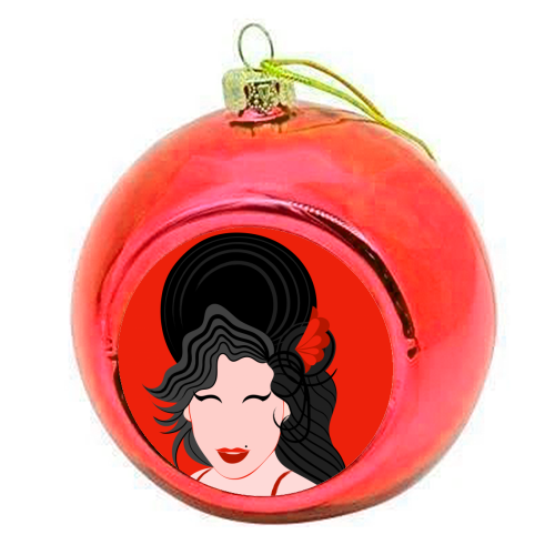 Amy Winehouse Minimal Portrait - colourful christmas bauble by Adam Regester