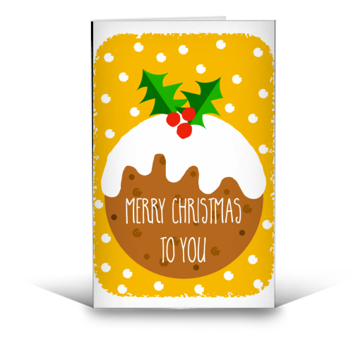 Christmas Pudding Festive Greeting ( yellow version ) - funny greeting card by Adam Regester