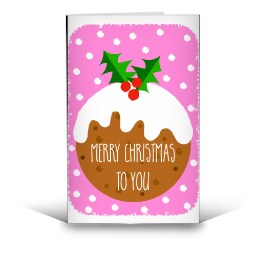 Christmas Pudding Festive Greeting ( pink version ) - funny greeting card by Adam Regester