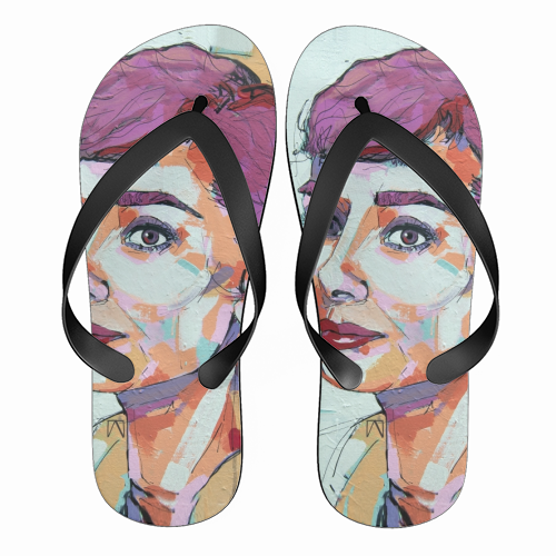 Punk Audrey - funny flip flops by Laura Selevos