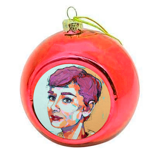Punk Audrey - colourful christmas bauble by Laura Selevos