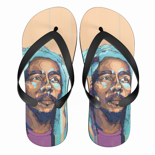Thoughtful Bob - funny flip flops by Laura Selevos