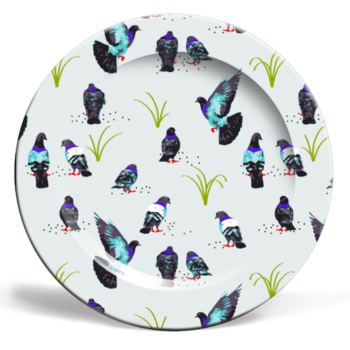 Pigeons - ceramic dinner plate by Uma Prabhakar Gokhale