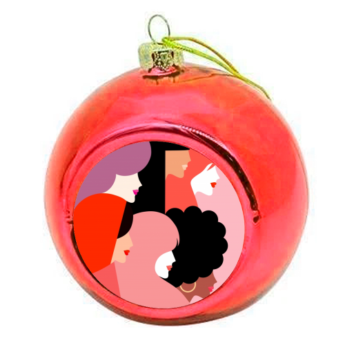 Girl Power 'We Persist' Coral - colourful christmas bauble by Dominique Vari