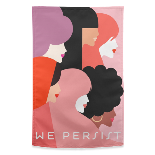 Girl Power 'We Persist' Coral - funny tea towel by Dominique Vari
