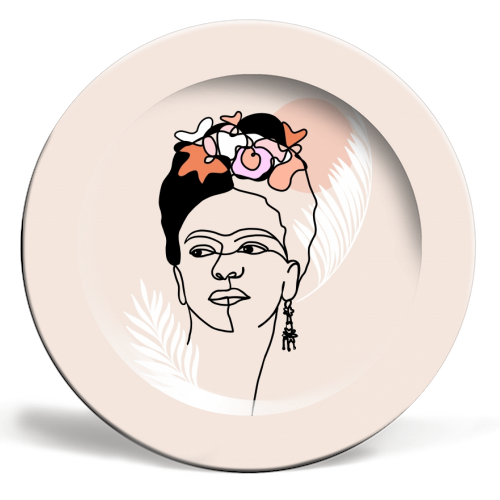 Frida Kahlo Portrait - Brave and Strong - ceramic dinner plate by Dominique Vari