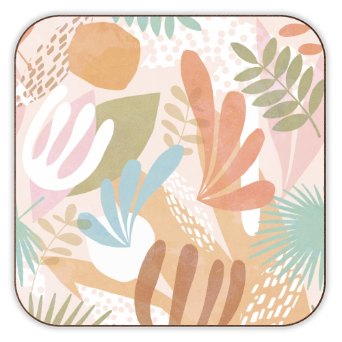 "Tropical Boho Jungle Pattern 1 Peach, Pink, turquoise" - personalised beer coaster by Dominique Vari