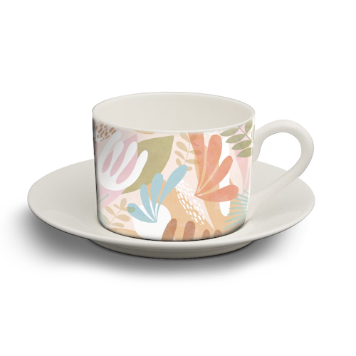 "Tropical Boho Jungle Pattern 1 Peach, Pink, turquoise" - personalised cup and saucer by Dominique Vari