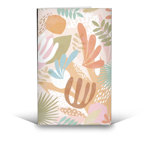 "Tropical Boho Jungle Pattern 1 Peach, Pink, turquoise" - funny greeting card by Dominique Vari